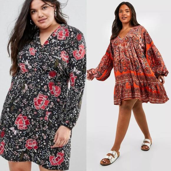 Boohoo & Junarose Floral & Scarf Print Oversized Smock Dress Bundle Size 16 - Picture 1 of 11